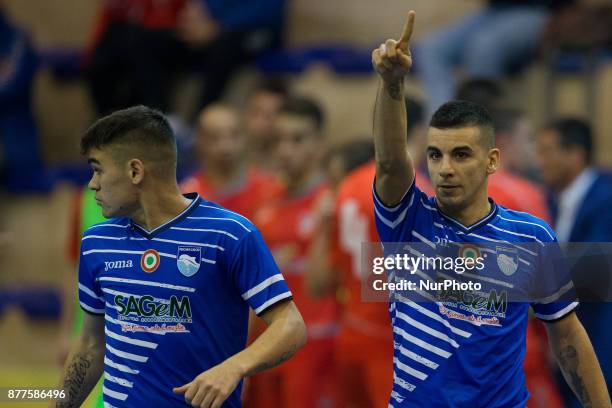 Cristian Borruto of Pescara Calcio a 5 celebrate the goal of 2-0 during the Elite Round of UEFA Futsal Cup 17/18 match between Pescara Calcio a 5 and...