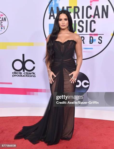 Singer/songwriter Demi Lovato arrives at the 2017 American Music Awards at Microsoft Theater on November 19, 2017 in Los Angeles, California.