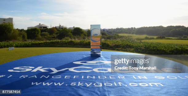 The SkyCaddie PGA Pro-Captain Challenge Grand Final Trophy sits on the 1st tee during Day Two of the SkyCaddie PGA Pro-Captain Challenge Grand Final...