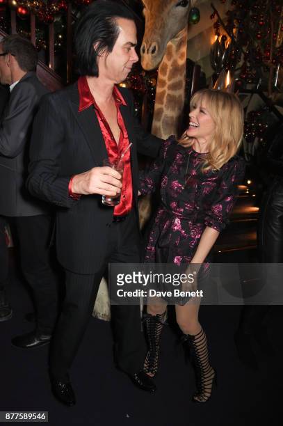 Nick Cave and Kylie Minogue attend the Nick Cave & The Bad Seeds x The Vampires Wife x Matchesfashion.com party at Loulou's on November 22, 2017 in...