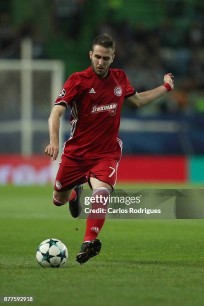 Olympiakos Piraeus midfielder Kostas Fortounis from Greece during the UEFA Champions League match between Sporting CP and Olympiakos Piraeus at...