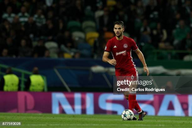 Olympiakos Piraeus midfielder Panagiotis Tachtsidis from Greece during the UEFA Champions League match between Sporting CP and Olympiakos Piraeus at...