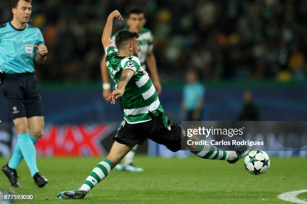 Sporting CP midfielder Bruno Fernandes from Portugal during the UEFA Champions League match between Sporting CP and Olympiakos Piraeus at Estadio...