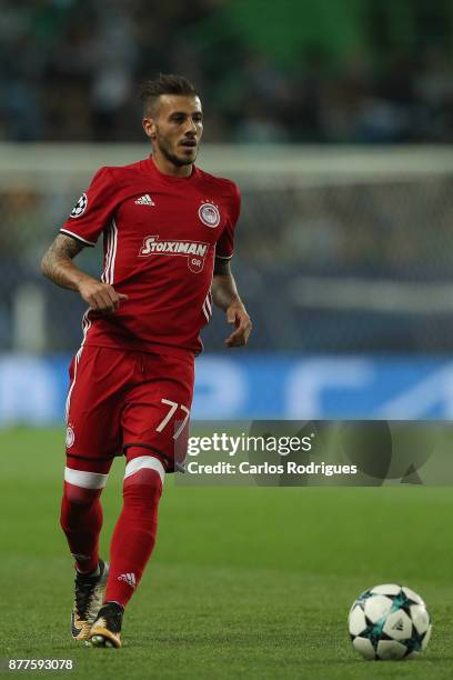 Olympiakos Piraeus defender Diogo Figueiras from Portugal during the UEFA Champions League match between Sporting CP and Olympiakos Piraeus at...