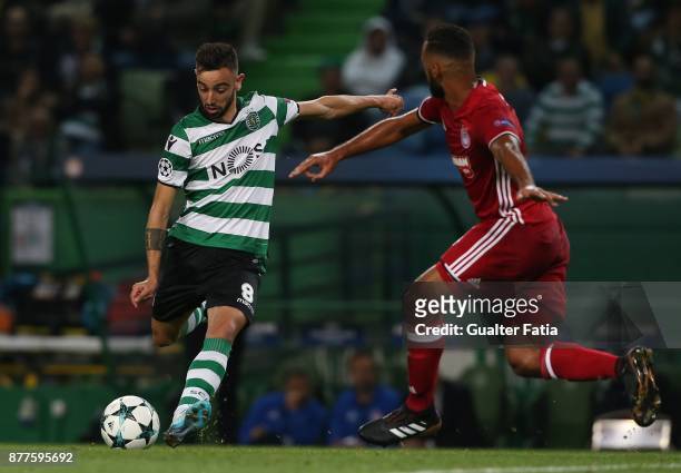Sporting CP midfielder Bruno Fernandes from Portugal in action during the UEFA Champions League match between Sporting Clube de Portugal and...