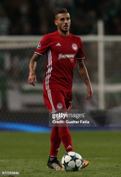 Olympiakos Piraeus defender Diogo Figueiras from Portugal in action during the UEFA Champions League match between Sporting Clube de Portugal and...