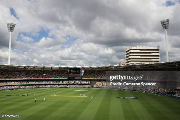 General view of Mitchell Starc of Australia bowling during day one of the First Test Match of the 2017/18 Ashes Series between Australia and England...