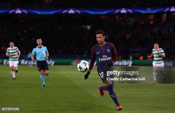 Neymar of PSG during the UEFA Champions League group B match between Paris Saint-Germain and Celtic FC at Parc des Princes on November 22, 2017 in...