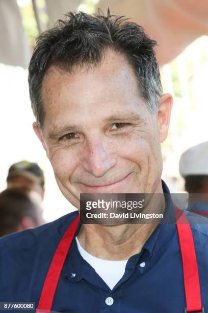 Michael Cummings is seen at the Los Angeles Mission Thanksgiving Meal for the homeless at the Los Angeles Mission on November 22, 2017 in Los...