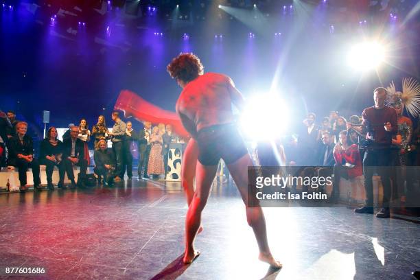 Show act live on stage during the presentation of the new Lambertz Fine Art Calendar 2018 at Friedrichstadtpalast on November 22, 2017 in Berlin,...