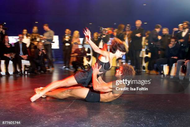 Show act live on stage during the presentation of the new Lambertz Fine Art Calendar 2018 at Friedrichstadtpalast on November 22, 2017 in Berlin,...