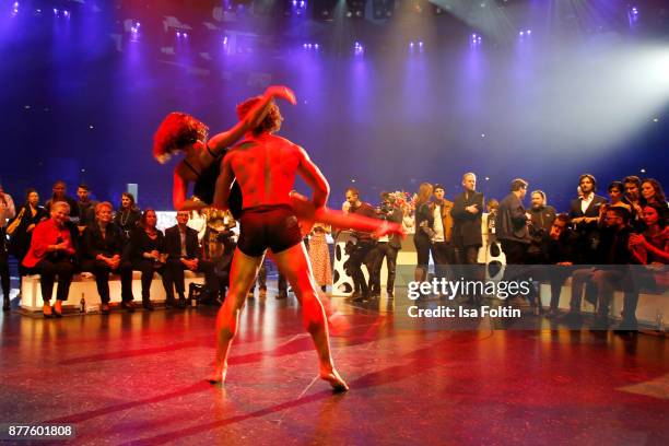 Show act live on stage during the presentation of the new Lambertz Fine Art Calendar 2018 at Friedrichstadtpalast on November 22, 2017 in Berlin,...