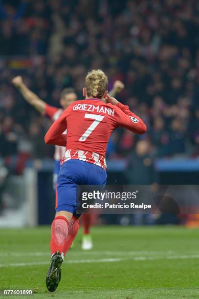 Antoine Griezman of Atletico of Atletico Madrid celebrates after scoring the first goal of his team during a match between Atletico Madrid and AS...