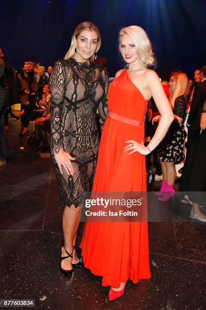 Annika Gassner and Sarah Knappik during the presentation of the new Lambertz Fine Art Calendar 2018 at Friedrichstadtpalast on November 22, 2017 in...