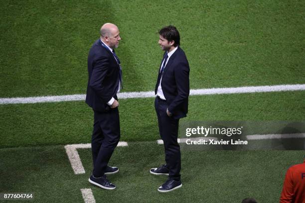 Antero Henrique and Maxwell of Paris Saint-Germain attend the UEFA Champions League group B match between Paris Saint-Germain and Celtic Glasgow at...