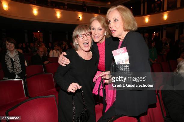 Heidelinde Weis, Ellen Kessler and her twin sister Alice Kessler during the 'Josef und Maria' premiere at "Komoedie" theatre on November 22, 2017 in...