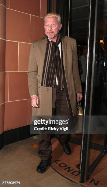 Boris Becker seen leaving C restaurant in Mayfair after celebrating his 50th birthday on November 22, 2017 in London, England.