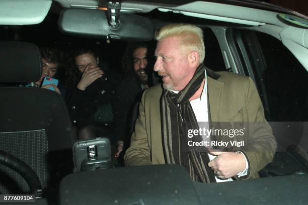 Elias Balthasar, Lilly, Noah Gabriel and Boris Becker seen leaving C restaurant in Mayfair after celebrating Boris Becker's 50th birthday party on...