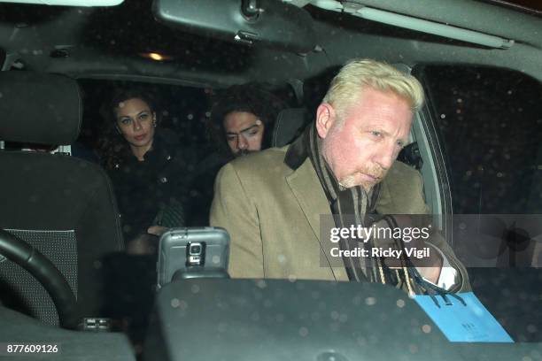 Elias Balthasar, Lilly, Noah Gabriel and Boris Becker seen leaving C restaurant in Mayfair after celebrating Boris Becker's 50th birthday party on...