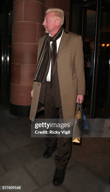 Boris Becker seen leaving C restaurant in Mayfair after celebrating his 50th birthday on November 22, 2017 in London, England.