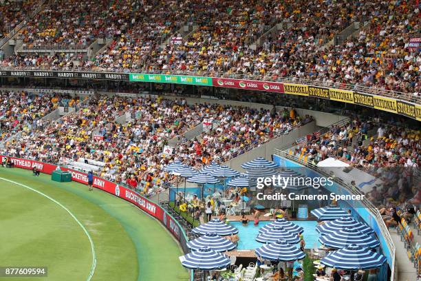 Fans enjoy the Pool Deck at the Gabba during day one of the First Test Match of the 2017/18 Ashes Series between Australia and England at The Gabba...