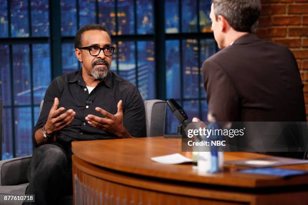 Episode 613 -- Pictured: Actor/comedian Tim Meadows during an interview with host Seth Meyers on November 22, 2017 --