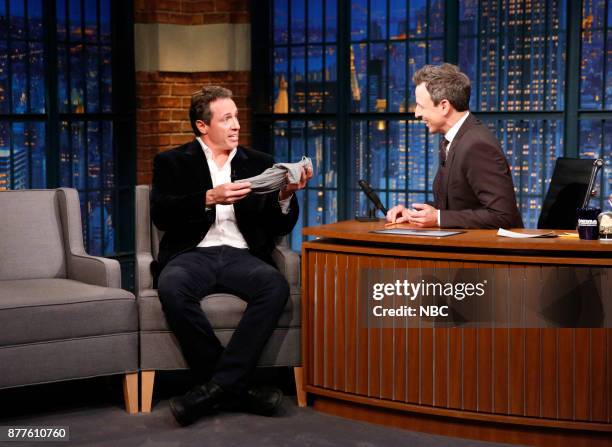 Episode 613 -- Pictured: Journalist Chris Cuomo during an interview with host Seth Meyers on November 22, 2017 --