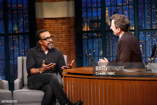 Episode 613 -- Pictured: Actor/comedian Tim Meadows during an interview with host Seth Meyers on November 22, 2017 --