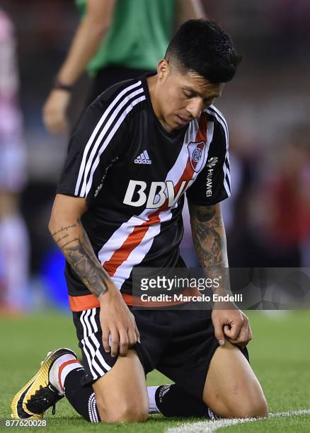Enzo Perez of River Plate reacts after misses a shot during a match between River and Union as part of Superliga 2017/18 at Monumental Stadium on...