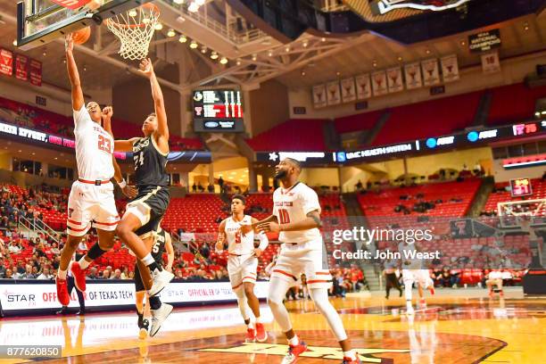 Jarrett Culver of the Texas Tech Red Raiders drives to the basket and scores during the game against the Wofford Terriers on November 22, 2017 at...