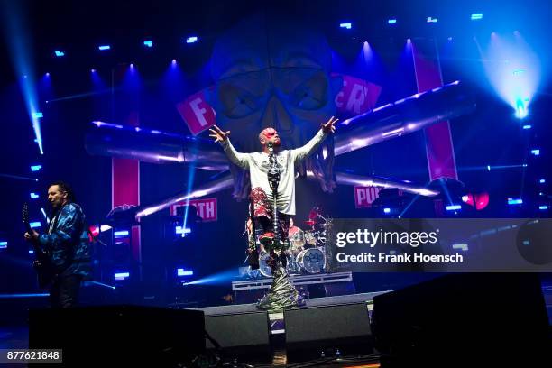 Singer Ivan Moody of the American band Five Finger Death Punch performs live on stage during a concert at the Velodrom on November 22, 2017 in...