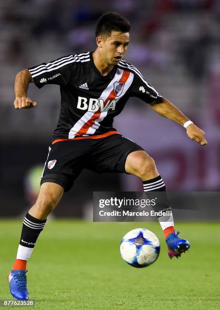 Gonzalo Martinez of River Plate controls the ball during a match between River and Union as part of Superliga 2017/18 at Monumental Stadium on...