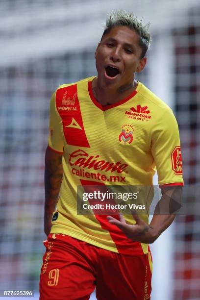 Raul Ruidiaz of Morelia celebrates after scoring the first goal of his team during a match between Toluca and Morelia as part of the Torneo Apertura...