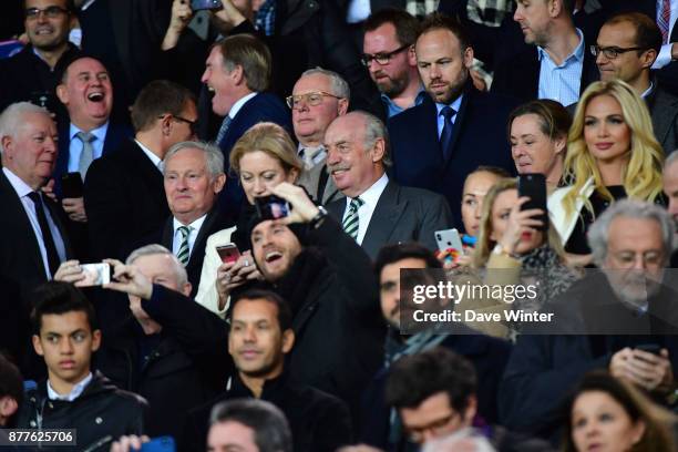 Celtic majority shareholder Dermot Desmond with Celtic chairman Ian Bankier to his right during the UEFA Champions League match between Paris Saint...