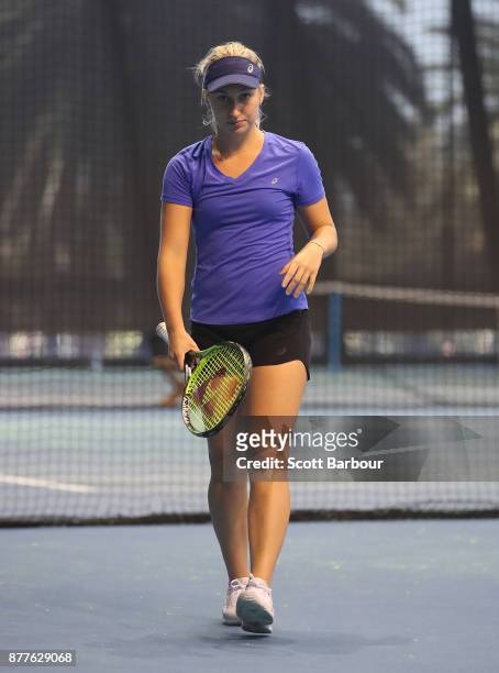 Daria Gavrilova looks on during a training session ahead of next Monday's Newcombe Medal, at Melbourne Park on November 23, 2017 in Melbourne,...