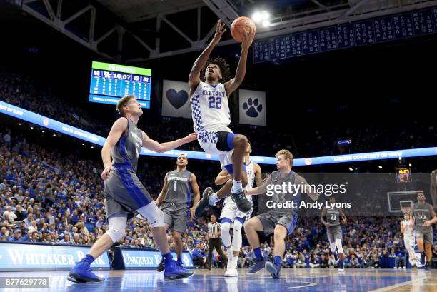 Shai Gilgeous-Alexander of the Kentucky Wildcats shoots the ball in the game against the IPFW Mastodons at Rupp Arena on November 22, 2017 in...