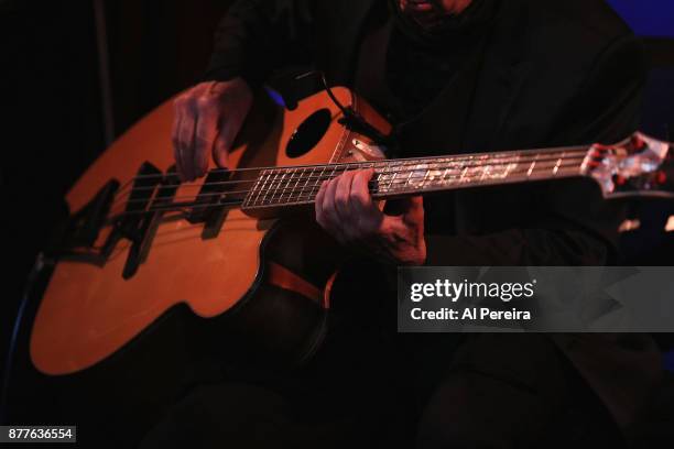 Detail of his hands on the bass guitar when Jack Casady and Hot Tuna perform an acoustic concert at City Winery on November 22, 2017 in New York City.