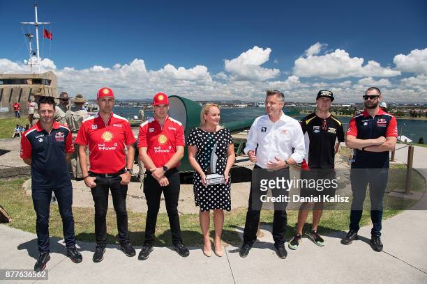 Jamie Whincup driver of the Red Bull Holden Racing Team Holden Commodore VF, Fabian Coulthard driver of the Shell V-Power Racing Team Ford Falcon...