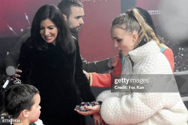 Paris Mayor Anne Hidalgo and Lily Rose Depp attend Christmas Lights Launch On The Champs Elysees on November 22, 2017 in Paris, France.