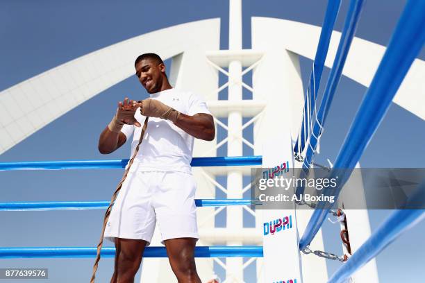 Anthony Joshua at Burj Al Arab on November 18, 2017 in Dubai, United Arab Emirates.