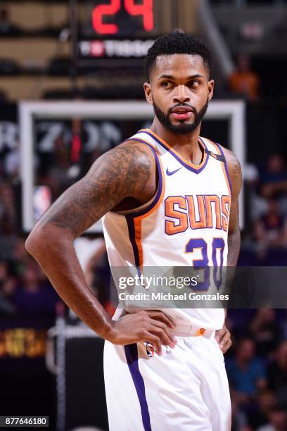 Troy Daniels of the Phoenix Suns looks on during the game Milwaukee Bucks on November 22, 2017 at Talking Stick Resort Arena in Phoenix, Arizona....