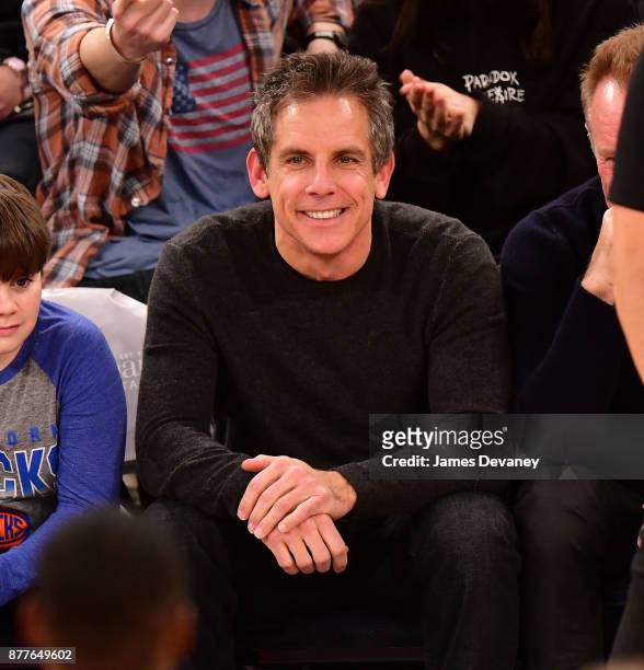 Ben Stiller attends the Toronto Raptors Vs New York Knicks game at Madison Square Garden on November 22, 2017 in New York City.