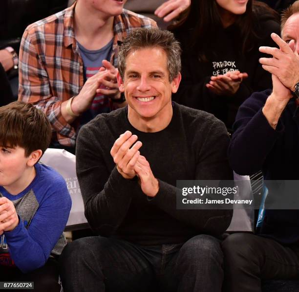 Ben Stiller attends the Toronto Raptors Vs New York Knicks game at Madison Square Garden on November 22, 2017 in New York City.