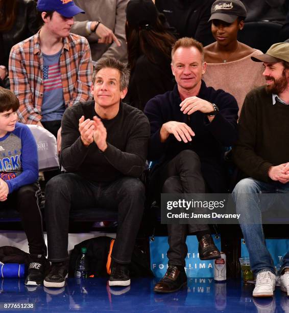 Ben Stiller and Sting attend the Toronto Raptors Vs New York Knicks game at Madison Square Garden on November 22, 2017 in New York City.