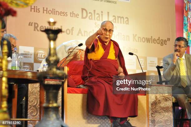 Tribetian holiness Dalai Lama addressed at the Indian Chamber of commerce programme on November 23,2017 in Kolkata,India.