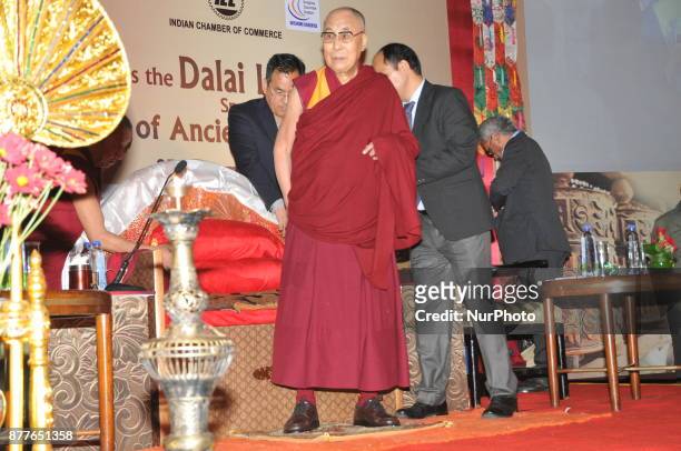 Tribetian holiness Dalai Lama addressed at the Indian Chamber of commerce programme on November 23,2017 in Kolkata,India.