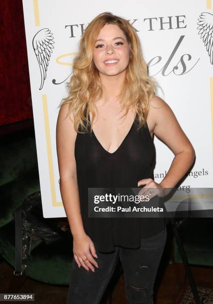 Actress Sasha Pieterse attends the stuffing of the bags for the "Thank The Angels Thanksgiving Charity" event at Lucky Strike Live on November 22,...