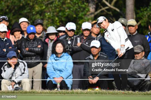 Bo-Mee Lee of South Korea chips onto the 1st green during the first round of the LPGA Tour Championship Ricoh Cup 2017 at the Miyazaki Country Club...