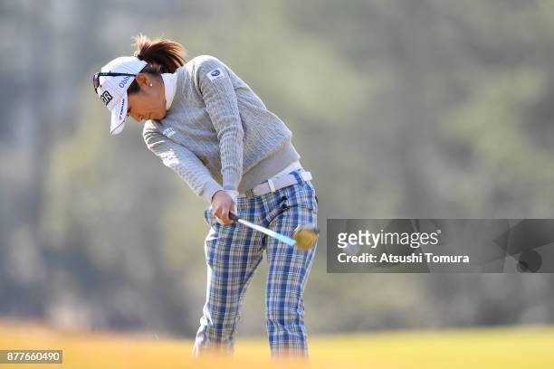 Asako Fujimoto of Japan hits her second shot on the 2nd hole during the first round of the LPGA Tour Championship Ricoh Cup 2017 at the Miyazaki...