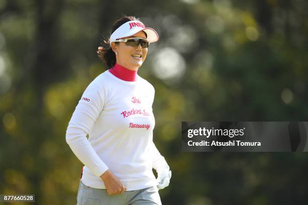 Mi-Jeong Jeon of South Korea smiles during the first round of the LPGA Tour Championship Ricoh Cup 2017 at the Miyazaki Country Club on November 23,...